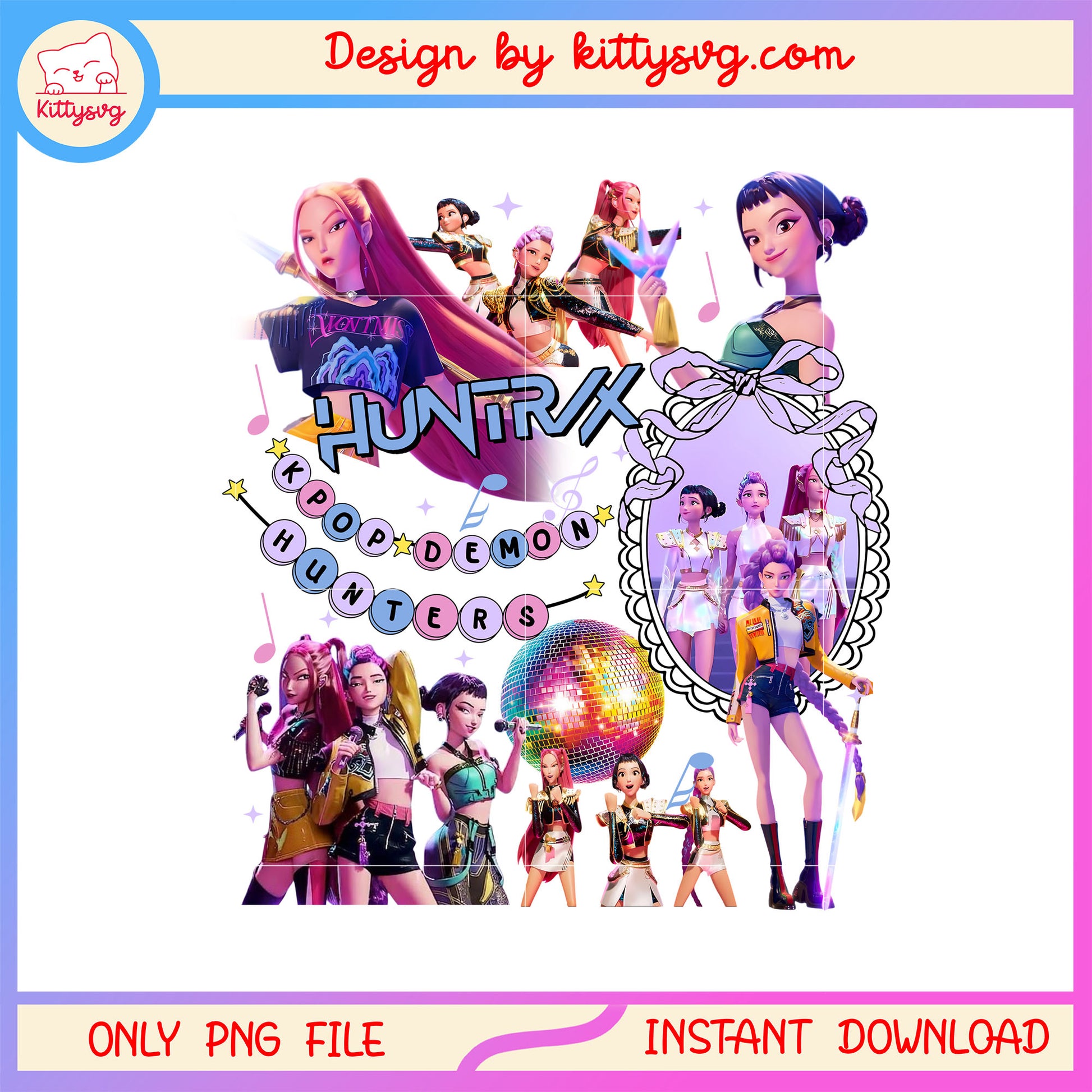Huntrix concert outfits design png, the huntrix party png