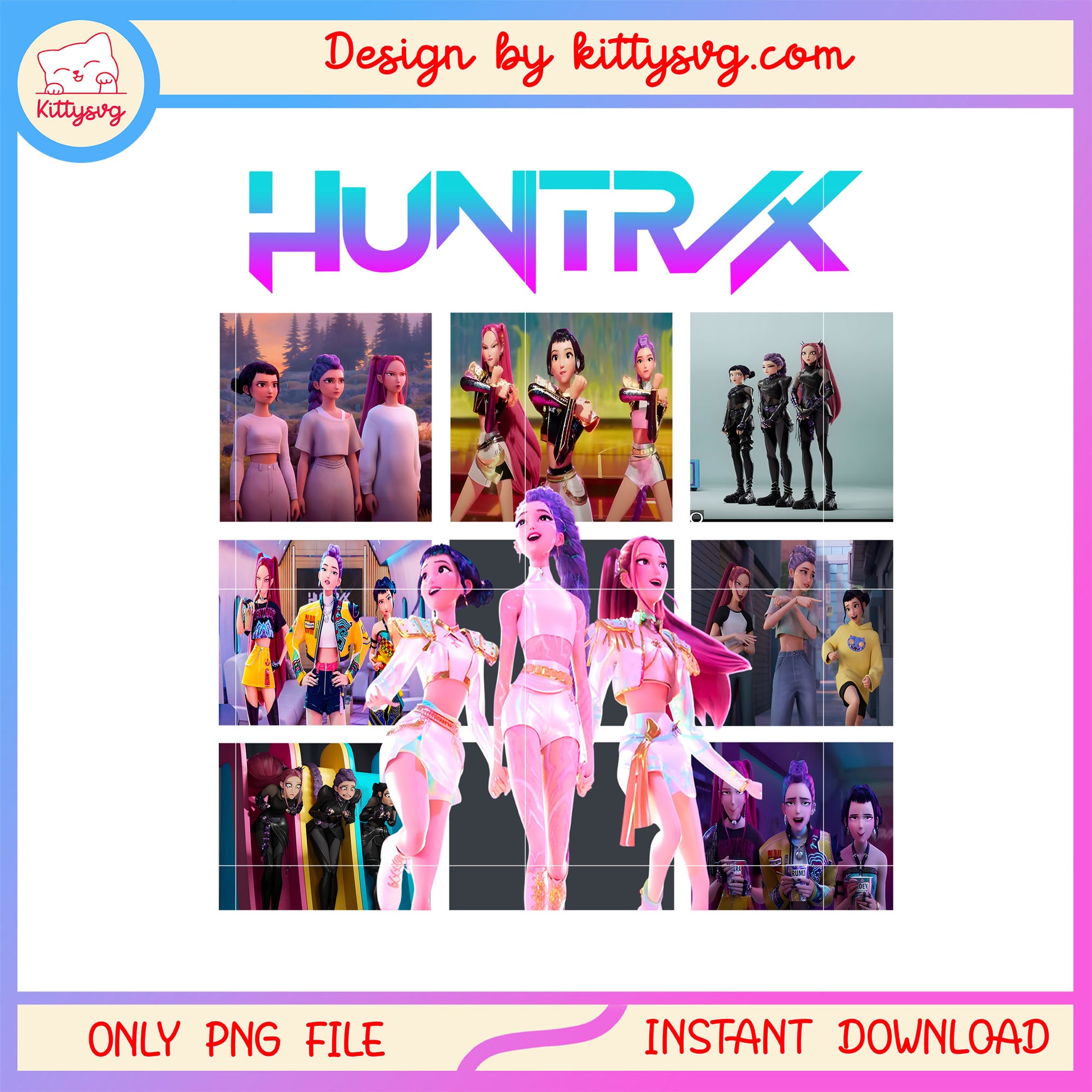 Huntrix concerts design png, kpop demon hunters group png 