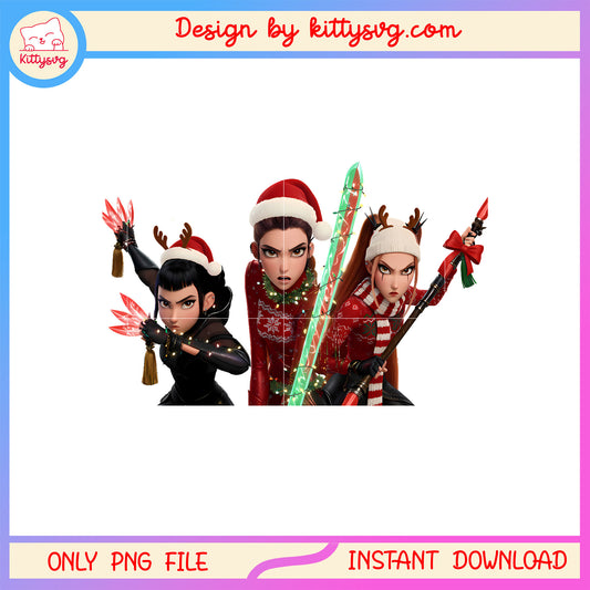 Huntrix girl band cool christmas png, kpop demon hunters huntrix png
