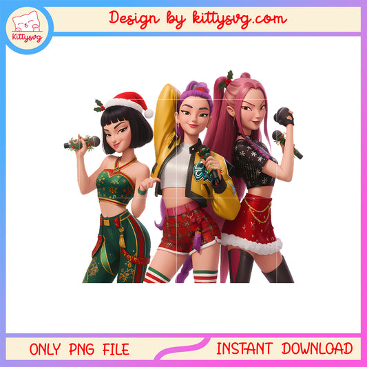 Huntrix girl band singing merry christmas png, kpop huntrix png