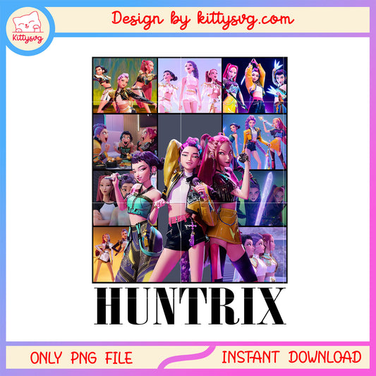 Huntrix girl characters frame design png, kpop demon hunters png
