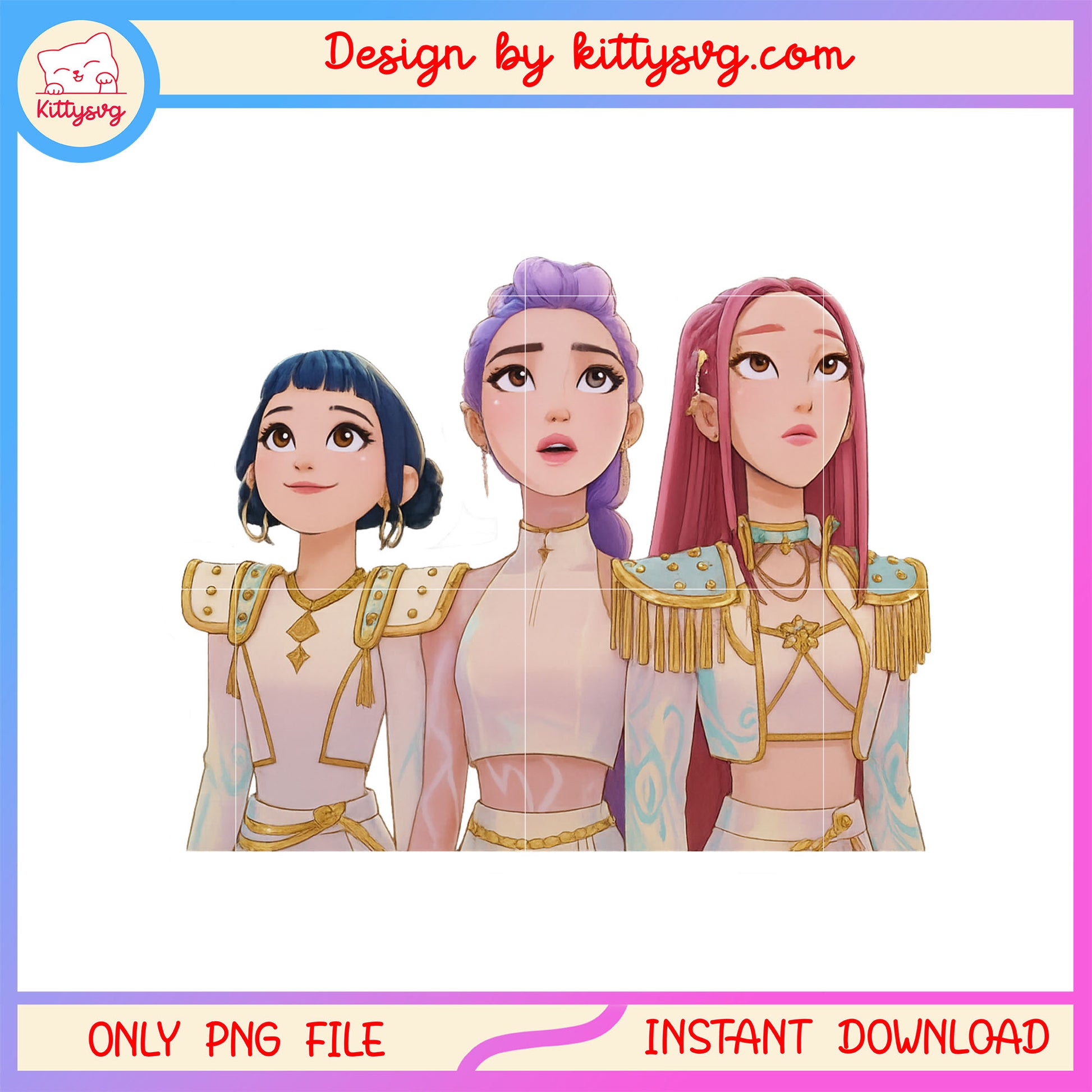 Huntrix girl group characters png, demon hunters png, rumi and friends png