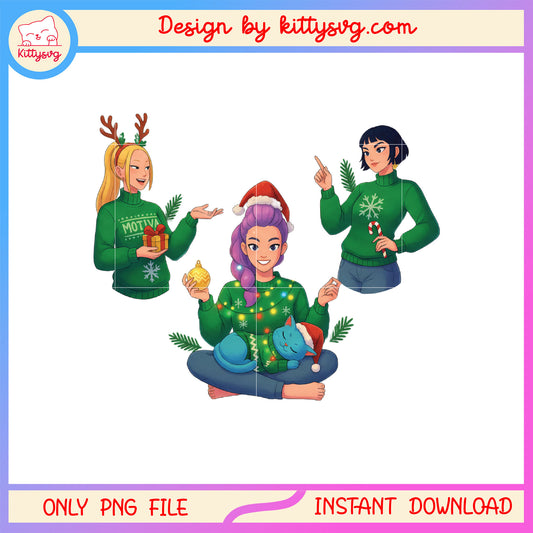 Huntrix girl group derpy tiger christmas png, huntrix png