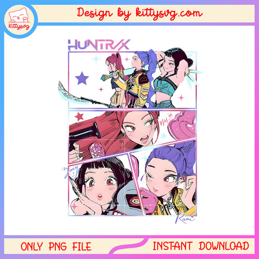 Huntrix girl manga design png, huntrix characters png, demon hunters png