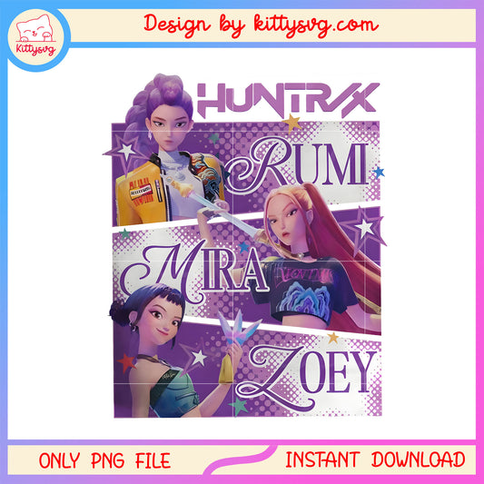 Huntrix girl name design png, kpop demon hunters png, huntrix png