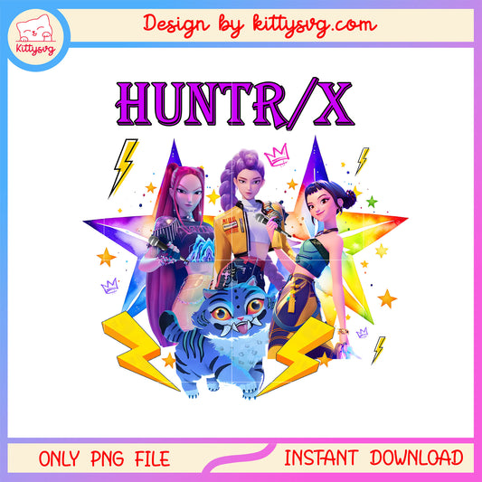 Huntrix girls band and derpy design png, demon hunter kpop png 