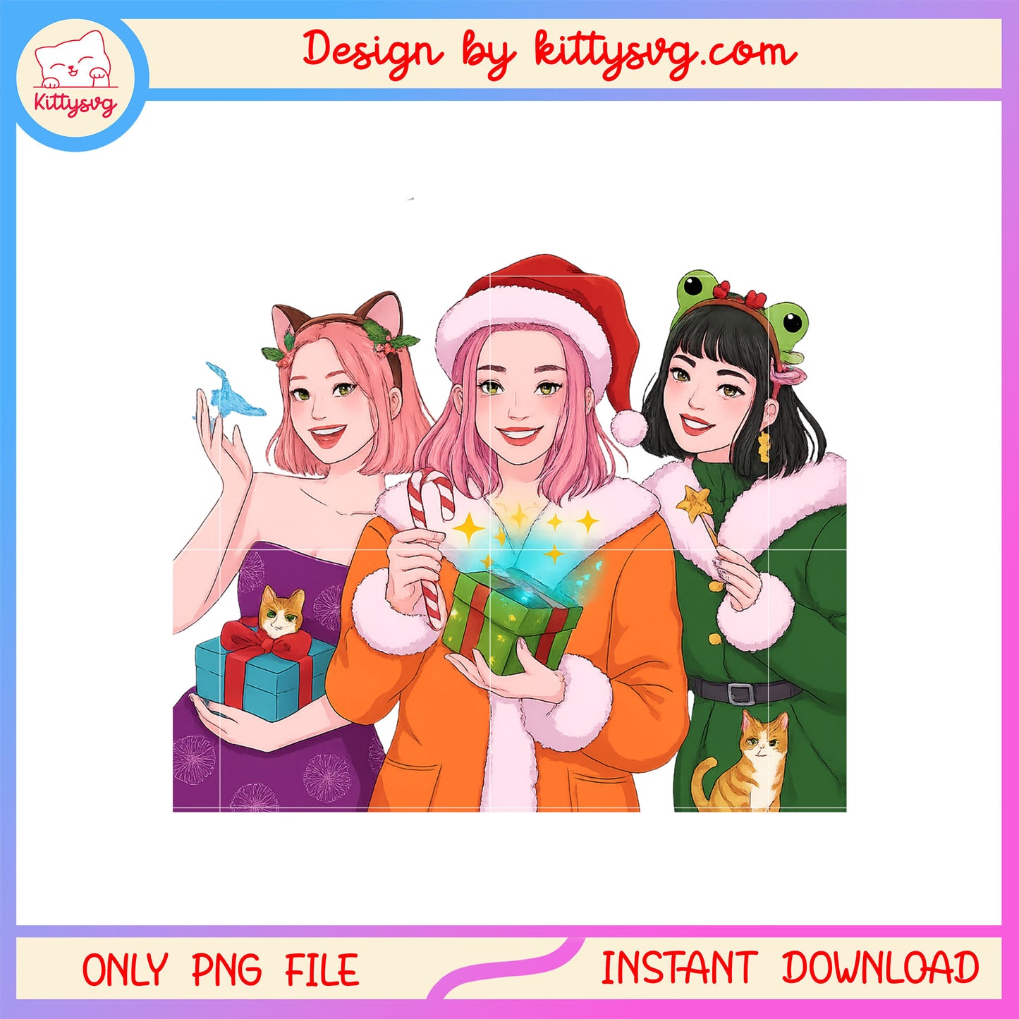 Huntrix girls happy christmas design png, kpop hunters png