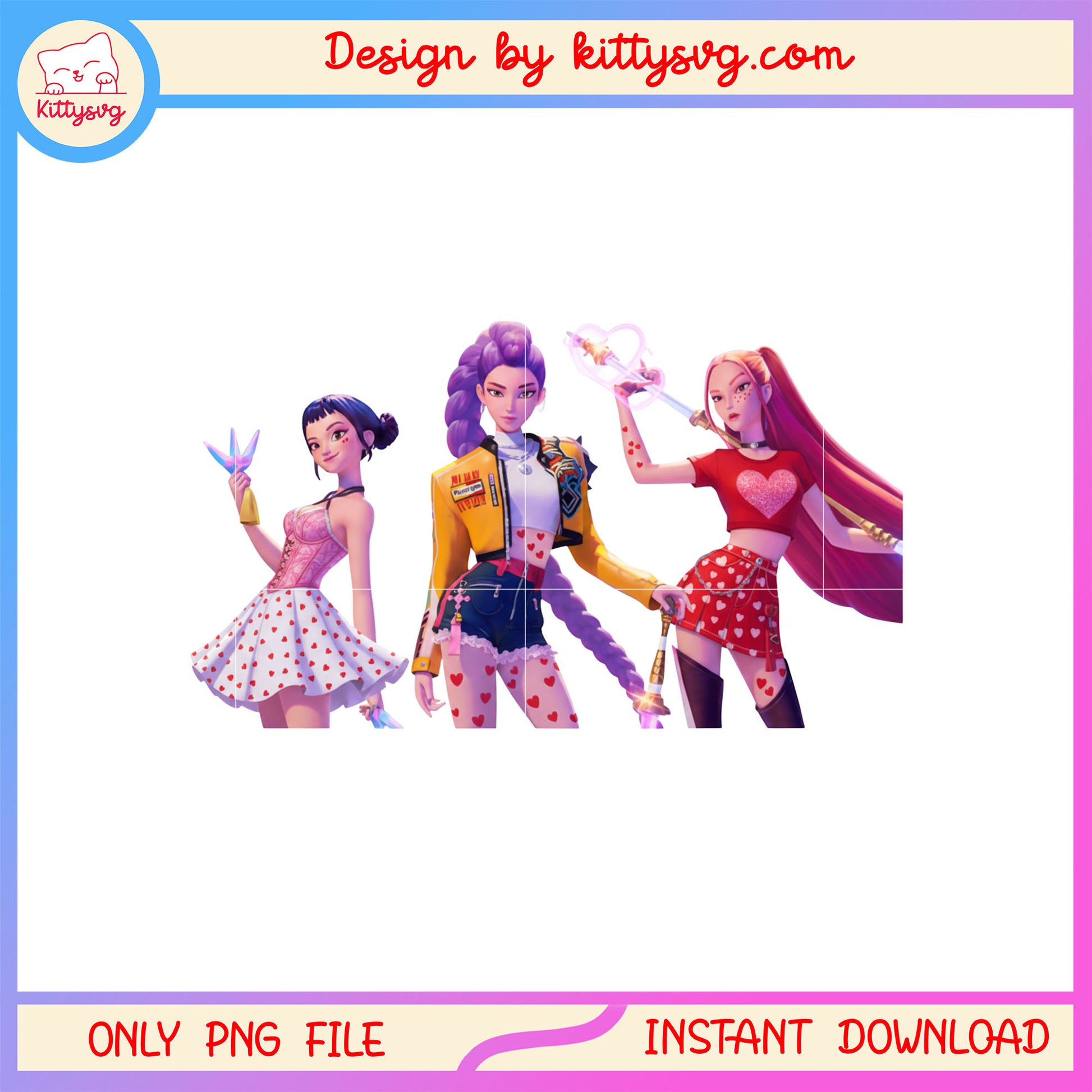 Huntrix girls kpop power valentine png,  kpop demon hunters png