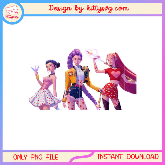 Huntrix girls kpop power valentine png,  kpop demon hunters png