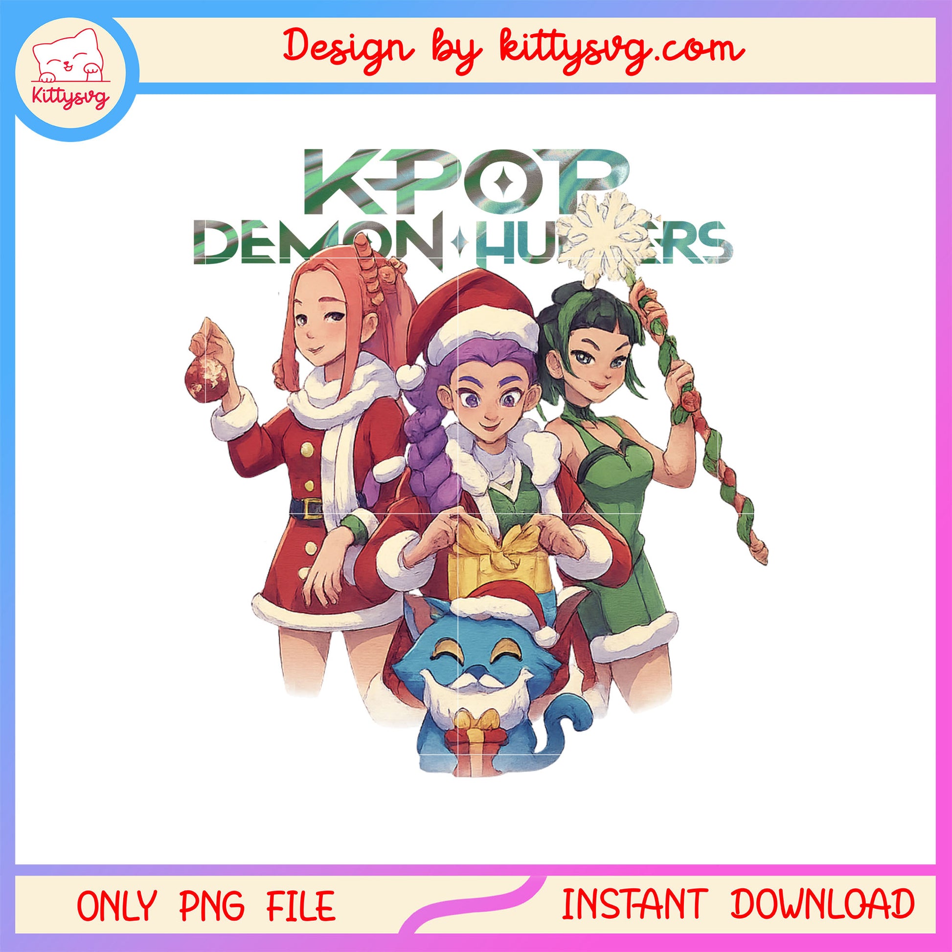 Huntrix girls kpop tiger christmas png, demon huntrix png
