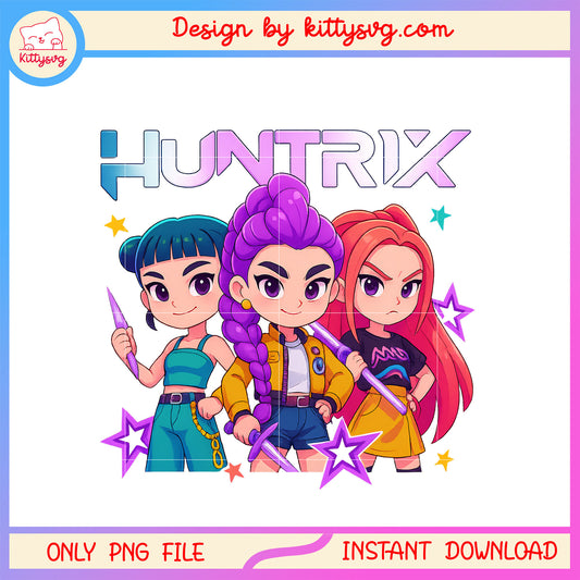 Huntrix girl team design png, kpop demon hunters movie png