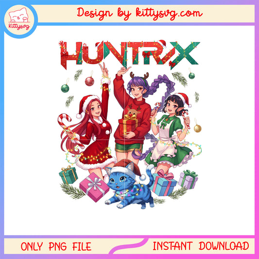 Huntrix happy christmas kpop derpy cat png, k pop demon hunter​ png