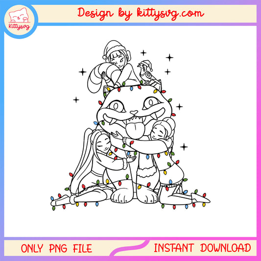 Huntrix hugging derpy tiger kpop christmas lights png, xmas png