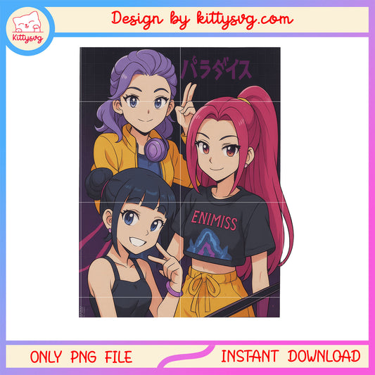 Huntrix hunter members drawing png, kpop demon hunter characters png