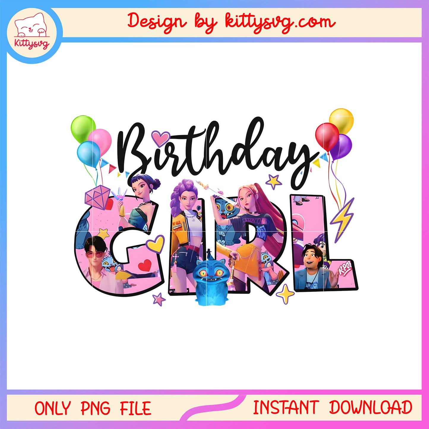 Huntrix hunters birthday girl png, huntrix kpop demon hunters png