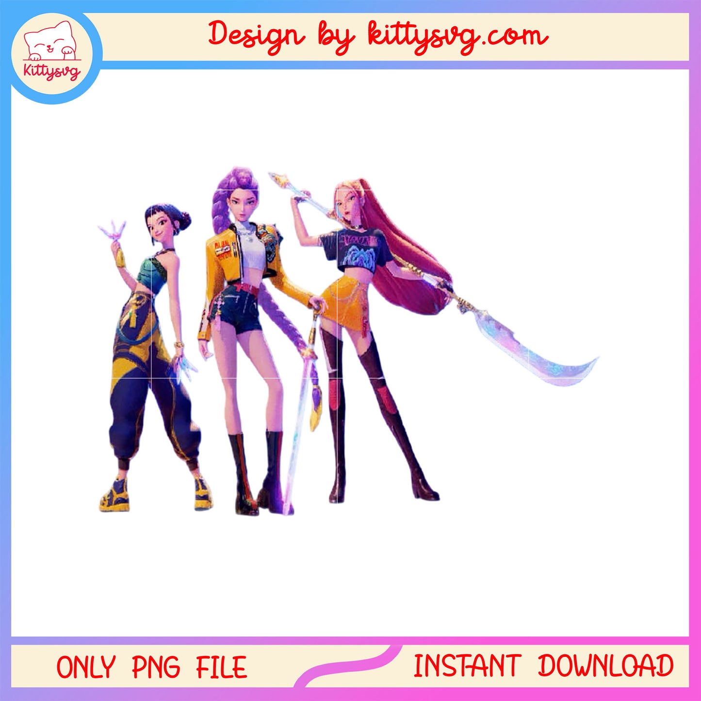 Huntrix hunters form posing png, kpop demon hunters casts png