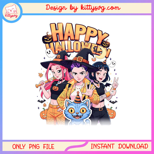 Huntrix hunters happy funny halloween png, kpop hunters png