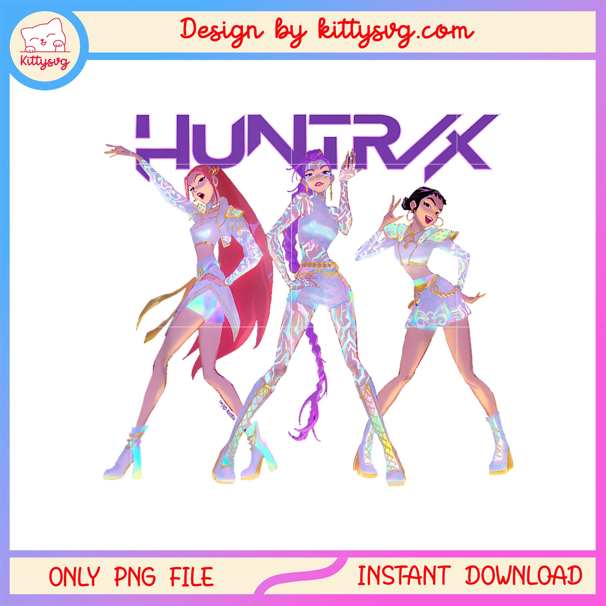 Huntrix hunters posing design png, hunter form png