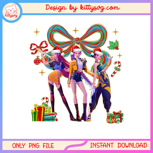 Huntrix kpop christmas coquette bow posing png, huntrix kpop cast png