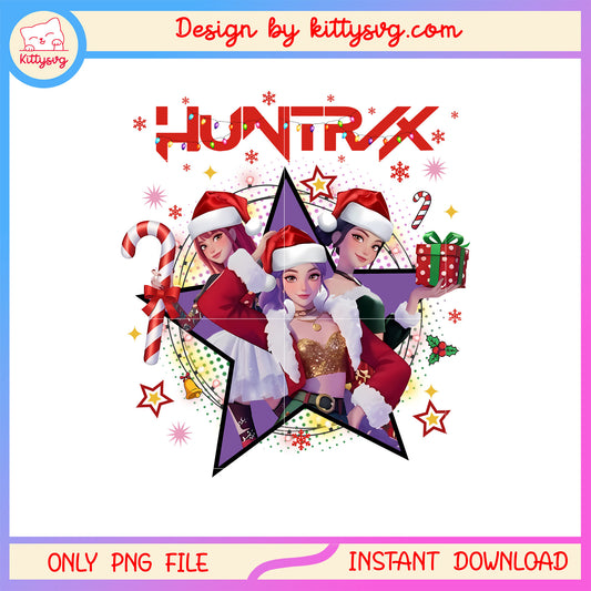 Huntrix kpop christmas star posing png, marry x mas png