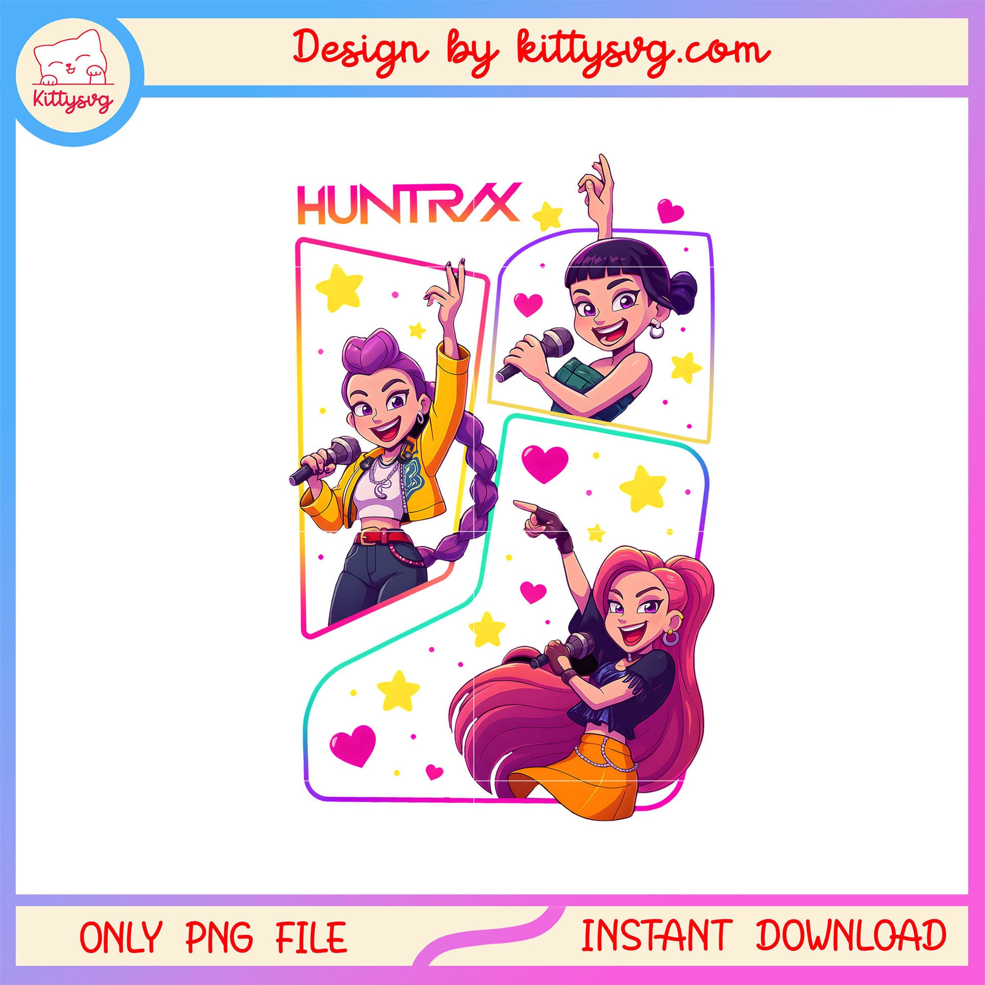 Huntrix kpop demon hunters design png, kpop gurl group png 