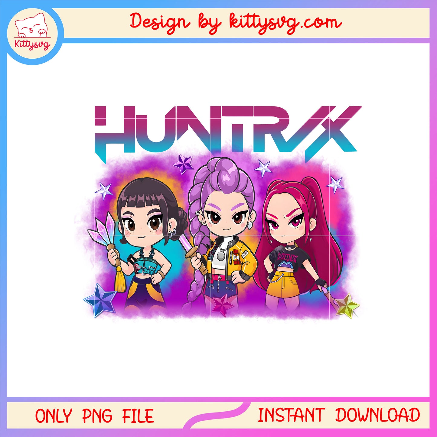 Huntrix kpop demon hunters painting png, kpop band png