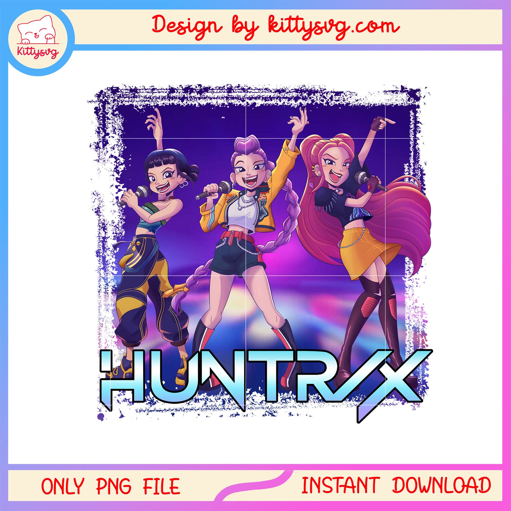 Huntrix kpop demon hunters picture design png, huntrix kpop team png