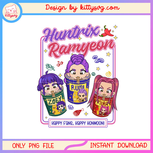 Huntrix kpop demon hunters ramyeon png, the huntrix team png