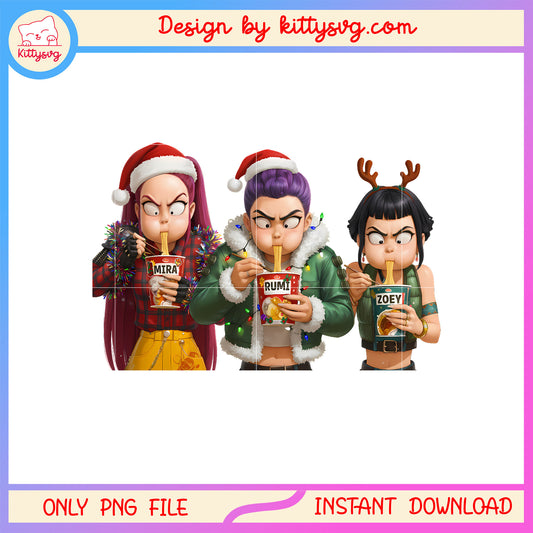 Huntrix kpop eating ramyeon christmas png, huntrix kpop png