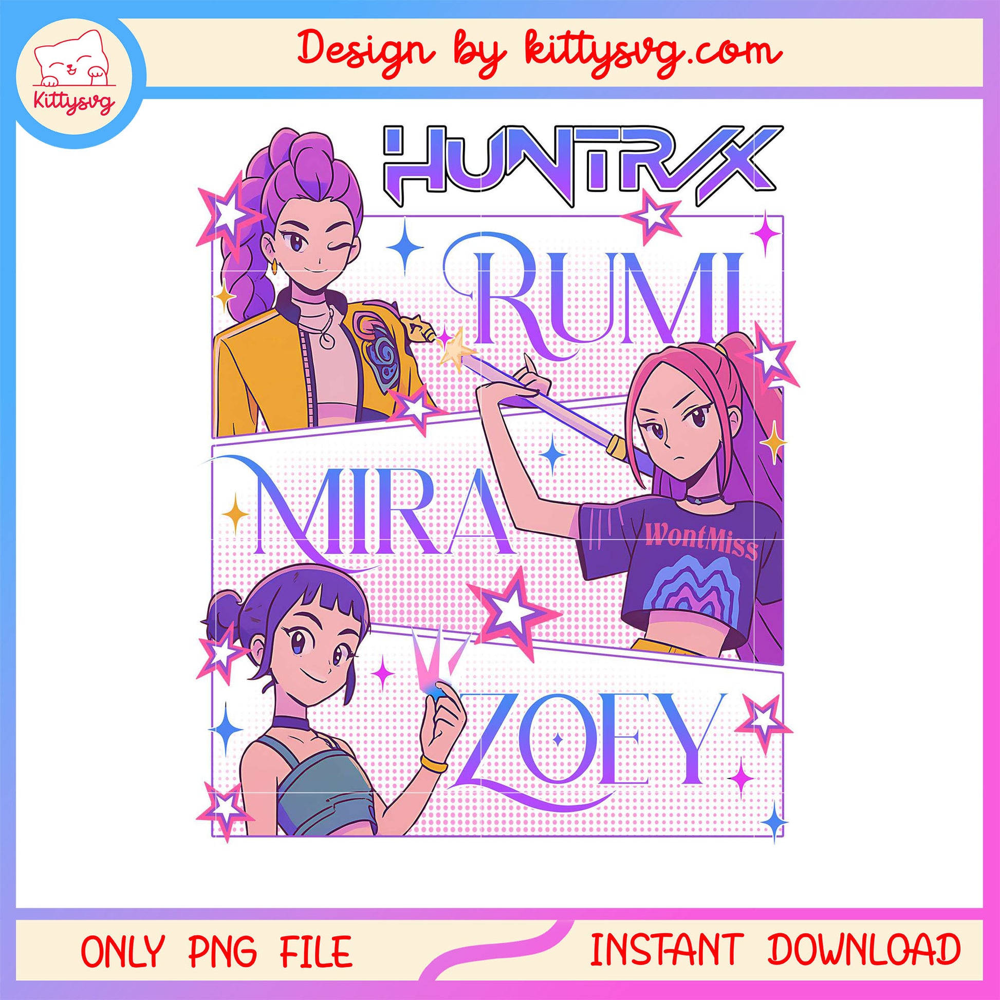 Huntrix kpop girl band members design png, girl band png