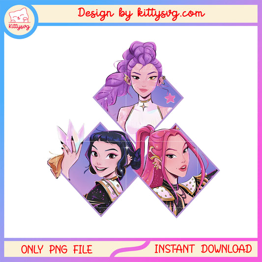 Huntrix kpop girl band members png, kpop demon hunter png