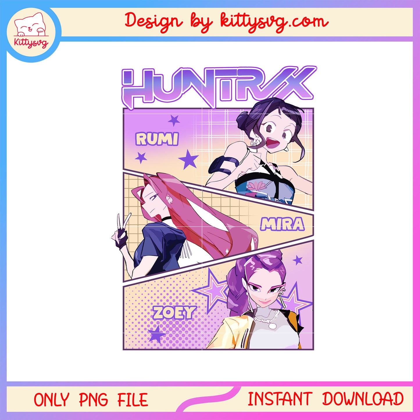 Huntrix kpop girl band png, cartoon characters png