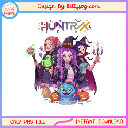 Huntrix kpop happy halloween design png, huntrix kpop demon hunters png