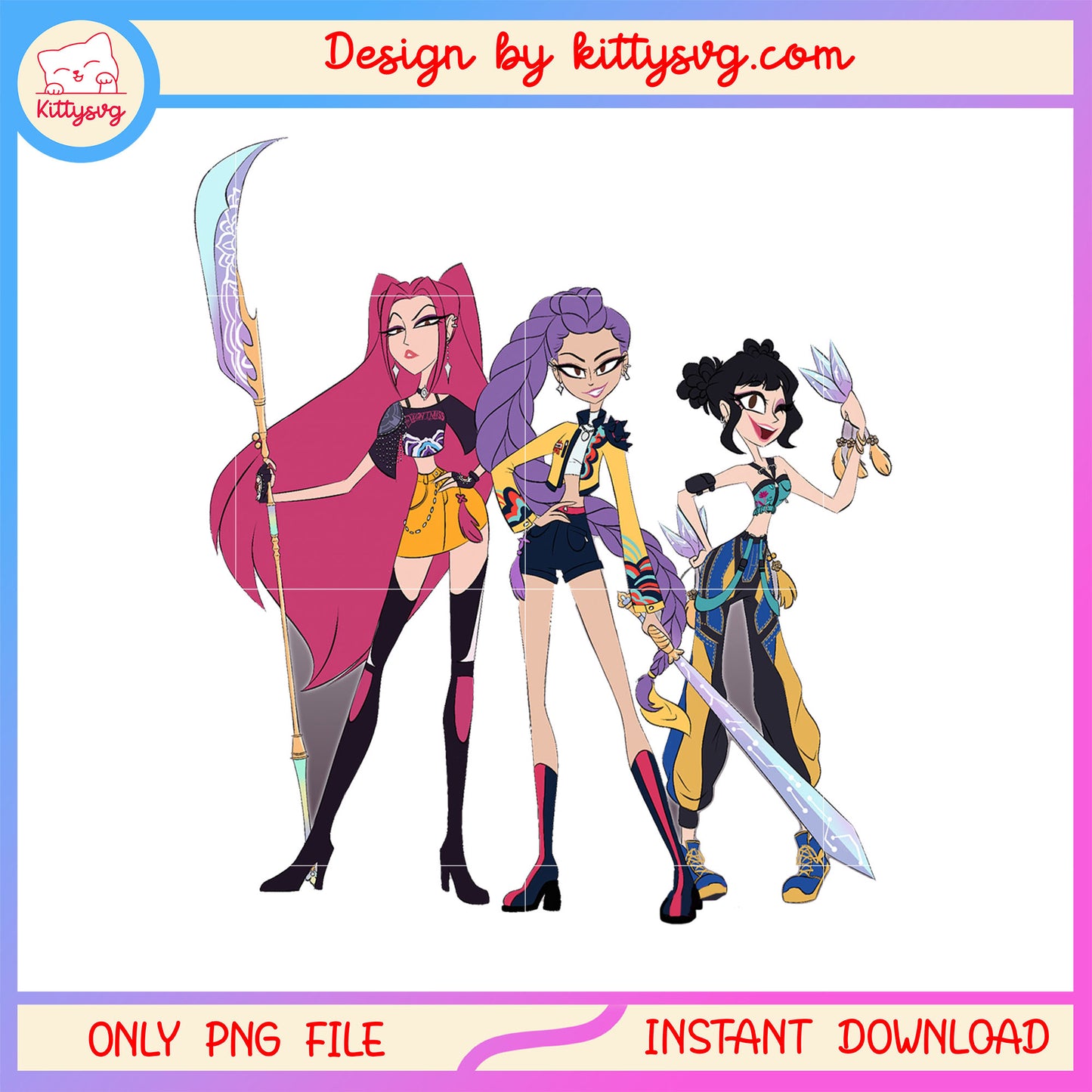 Huntrix kpop hunters attack outfits png, huntrix movie png