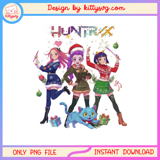 Huntrix kpop with tiger merry christmas art png, huntrix members png