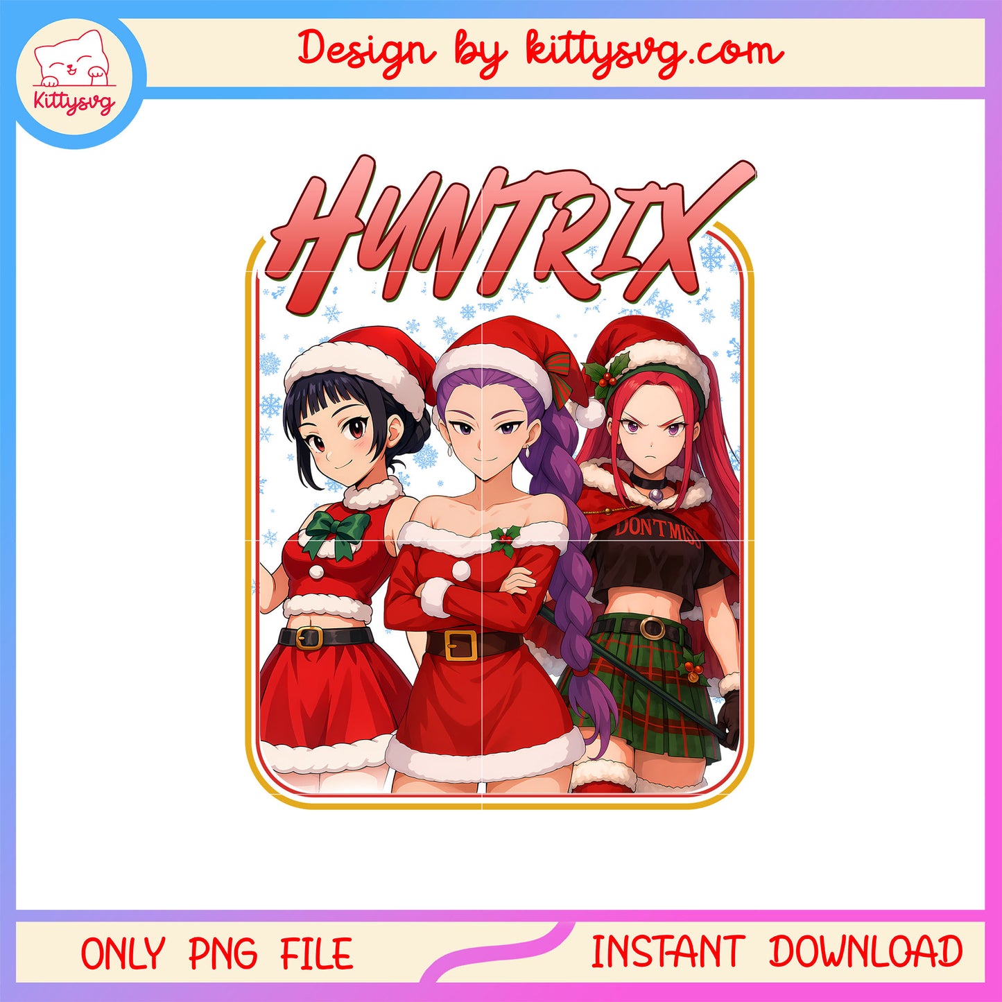Huntrix members christmas eve design png, christmas decoration png