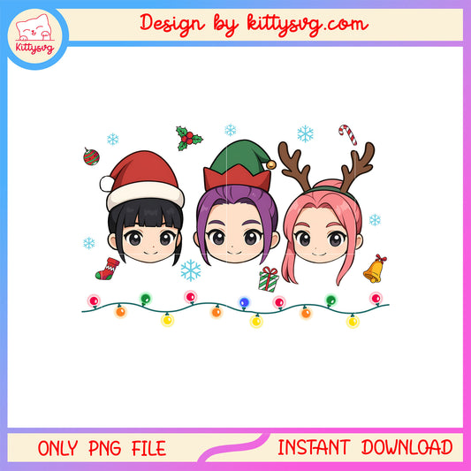 Huntrix members face christmas lights png, christmas ornament png