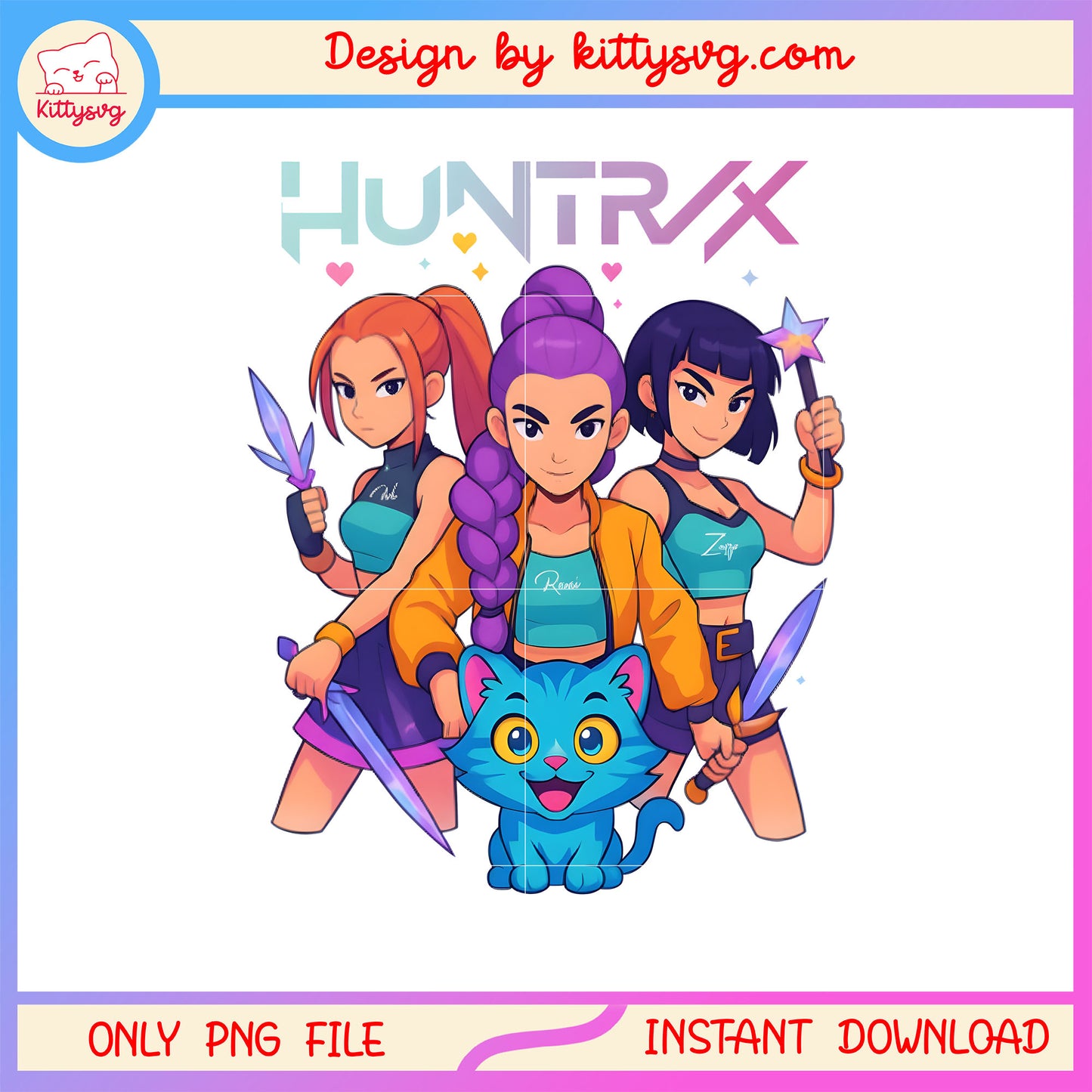 Huntrix members kpop group and tiger png, kpop demon hungters png