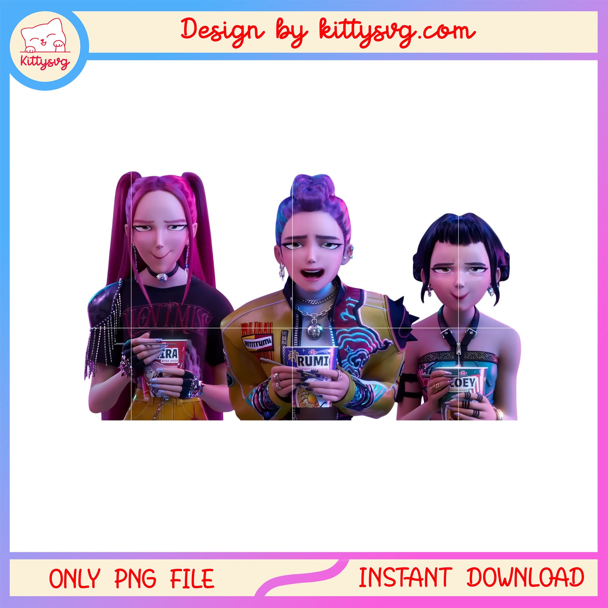 Huntrix members ramyeon design png, huntrix ramen png