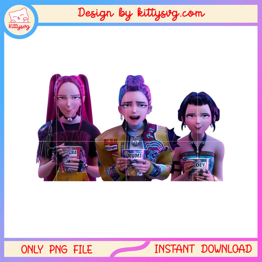 Huntrix members ramyeon design png, huntrix ramen png
