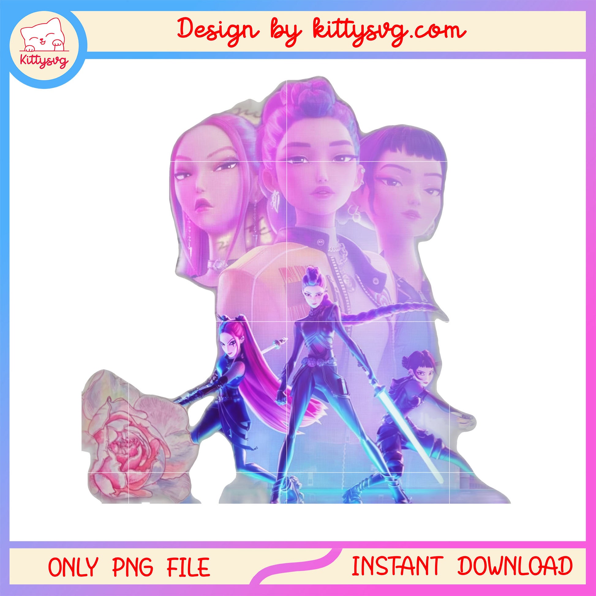 Huntrix normal and hunter forms design png, kpop hunters huntrix png