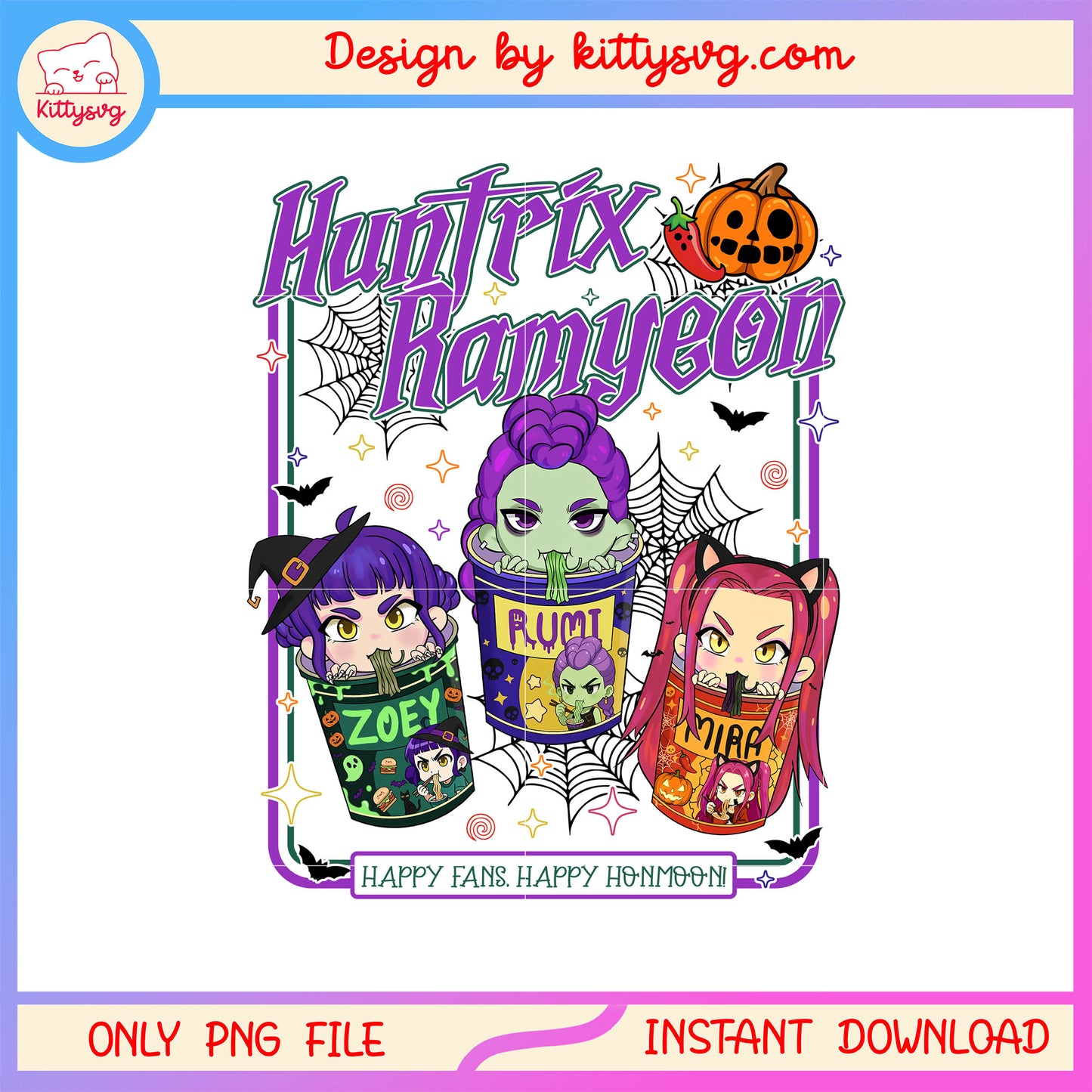 Huntrix ramyeon happy halloween design png, kpop ramen png