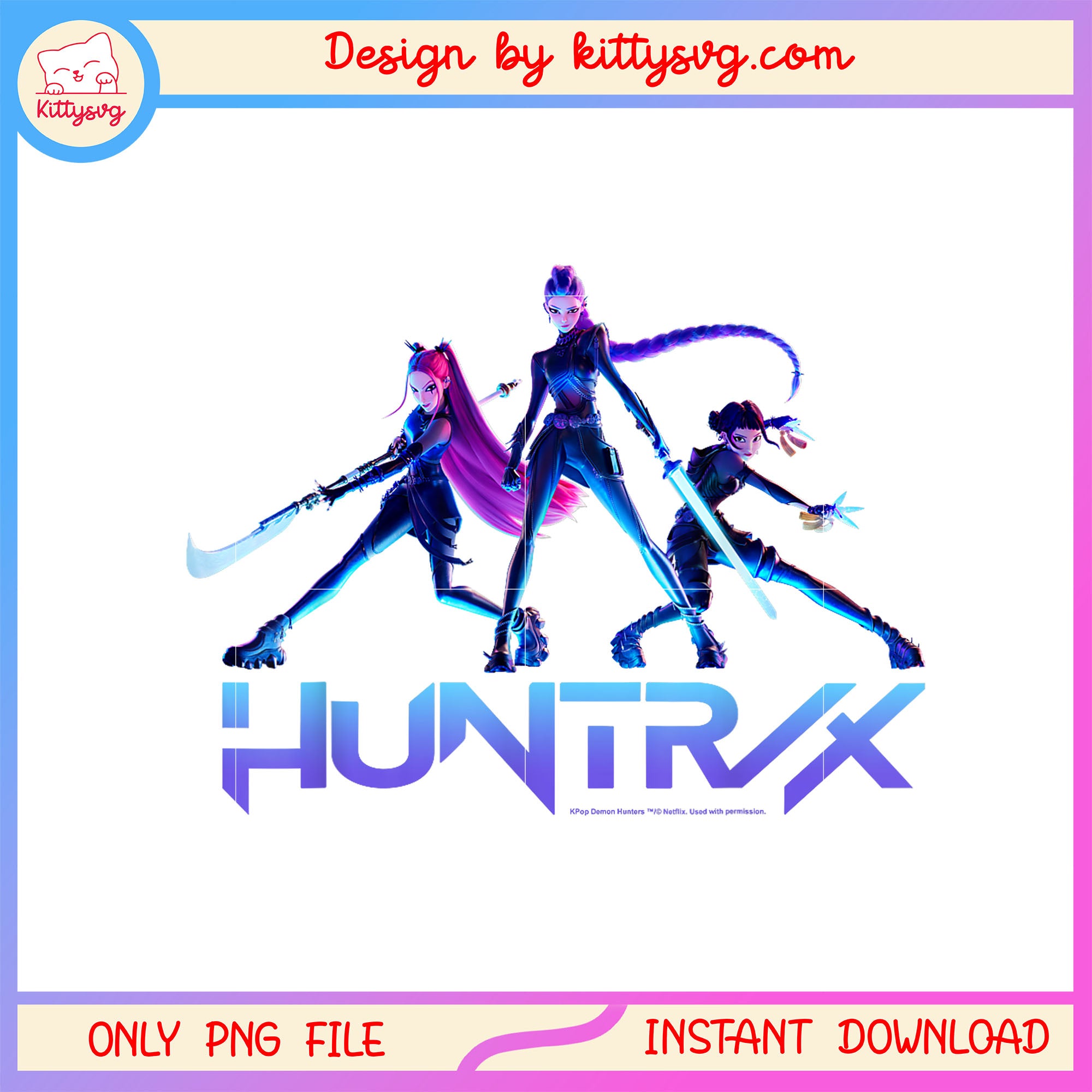 Huntrix ready for battle poses design png, kpop demon hunter png – Kittysvg