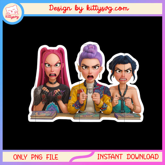 Huntrix rumi and friends angry design png, kpop demon hunters png