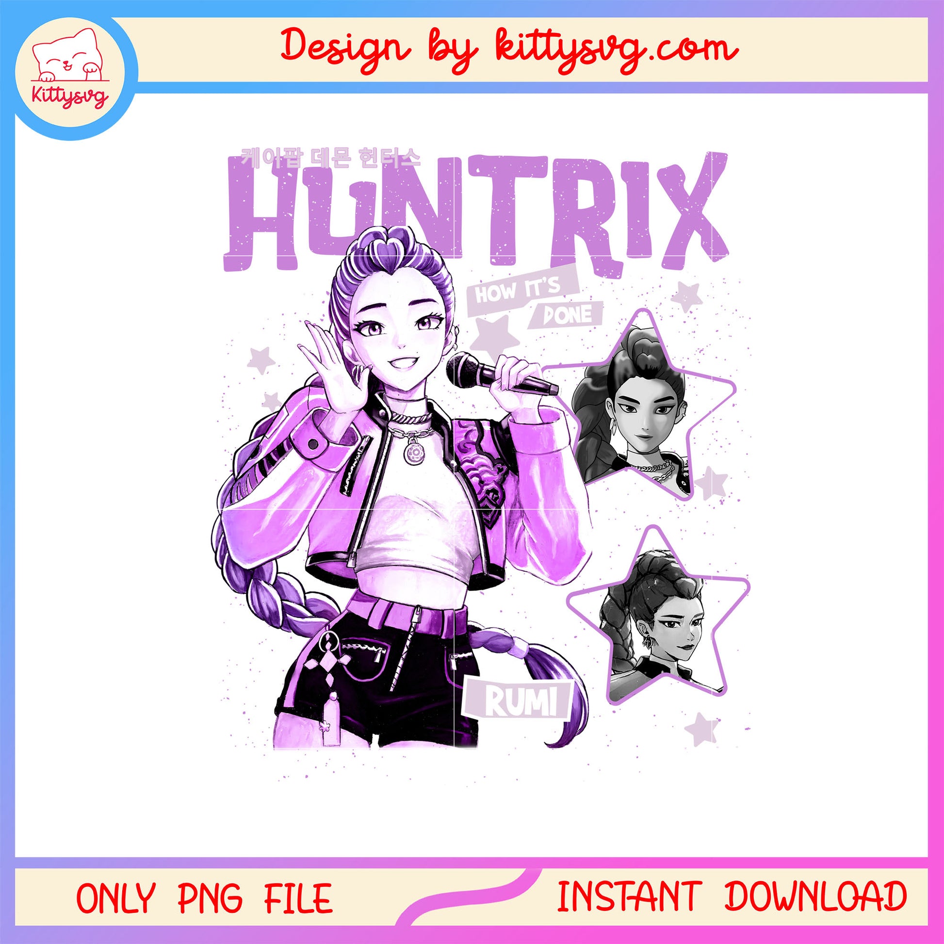 Huntrix rumi how it's done design png, rumi kpop demon hunters png
