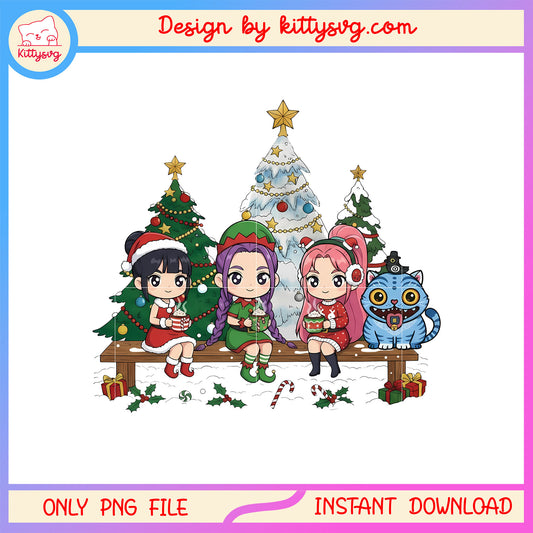 Huntrix tiger sit with christmas tree png, christmas clip art png