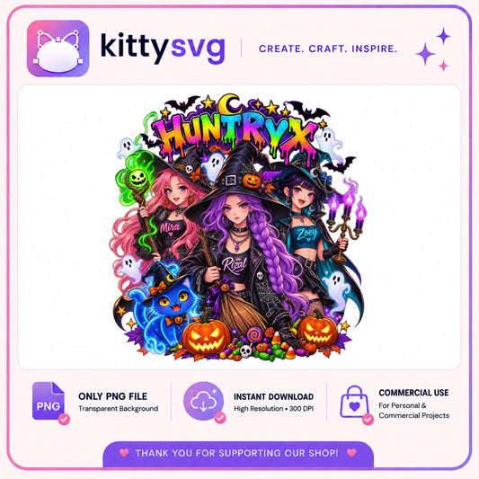 Huntryx Halloween Witch Girls PNG, Spooky Witches PNG, Halloween PNG
