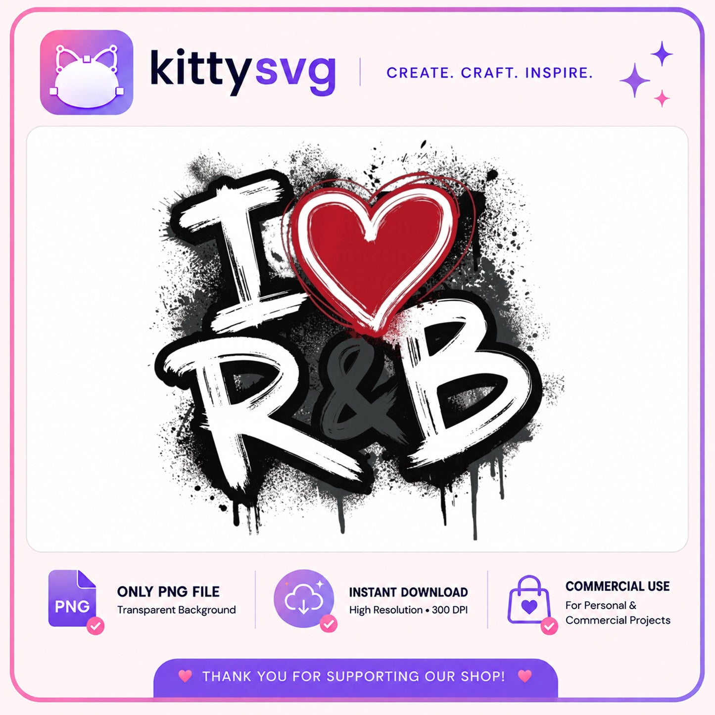 I Love RnB Graffiti PNG, Music Lover Shirt Design, RnB PNG