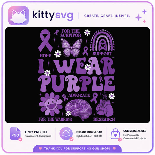 I Wear Purple Awareness PNG, Epilepsy Ribbon PNG, Survivor PNG