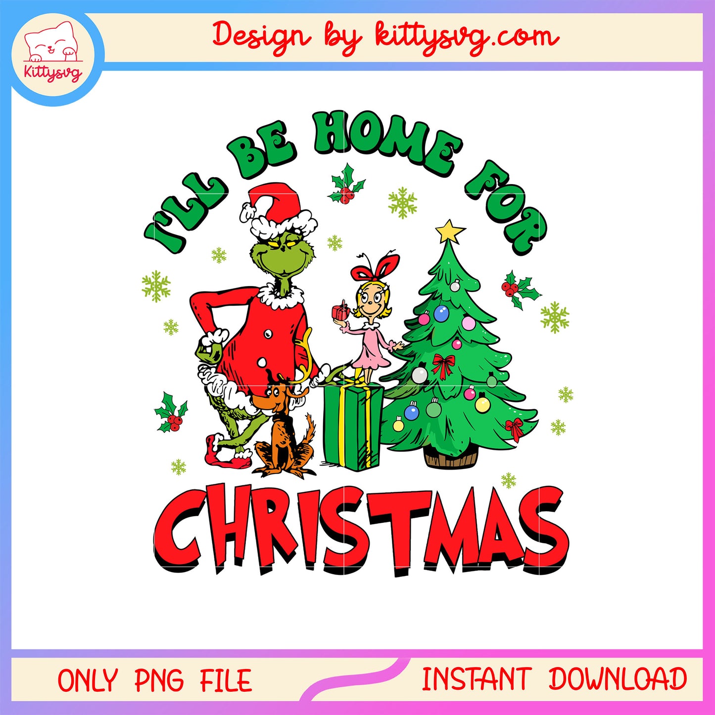 I'll be home for christmas grinch png, grinch christmas tree png